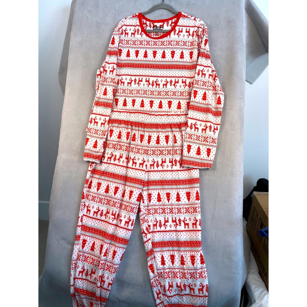 Jammies For Your Families Mens Large Pajama Set Red White Fair Isle Reindeer - Picture 4 of 10
